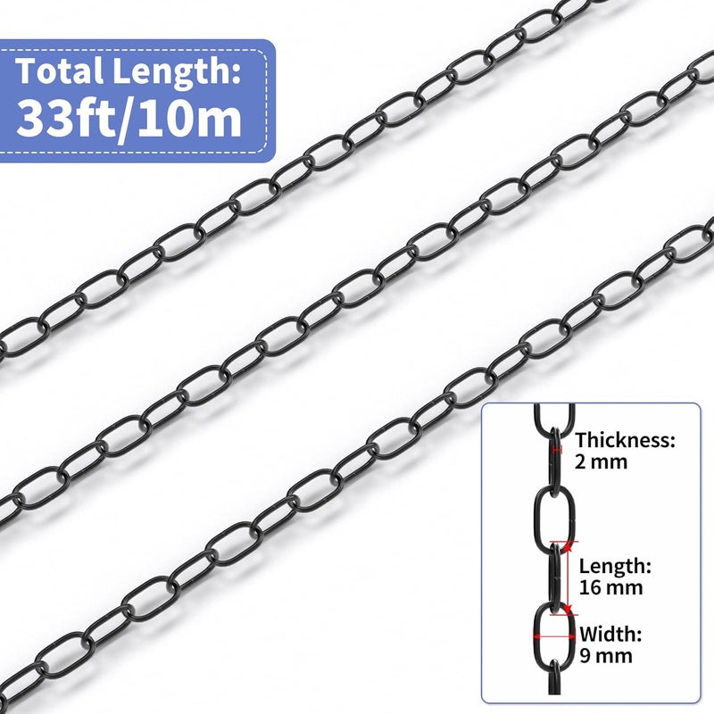 MOLIGOU 1/12" Black Metal Hanging Chain Roll, 33ft Light Duty Chain with Spool, Adjustable Length for Hanging Lights, Plants, Bird Feeders - Image 2
